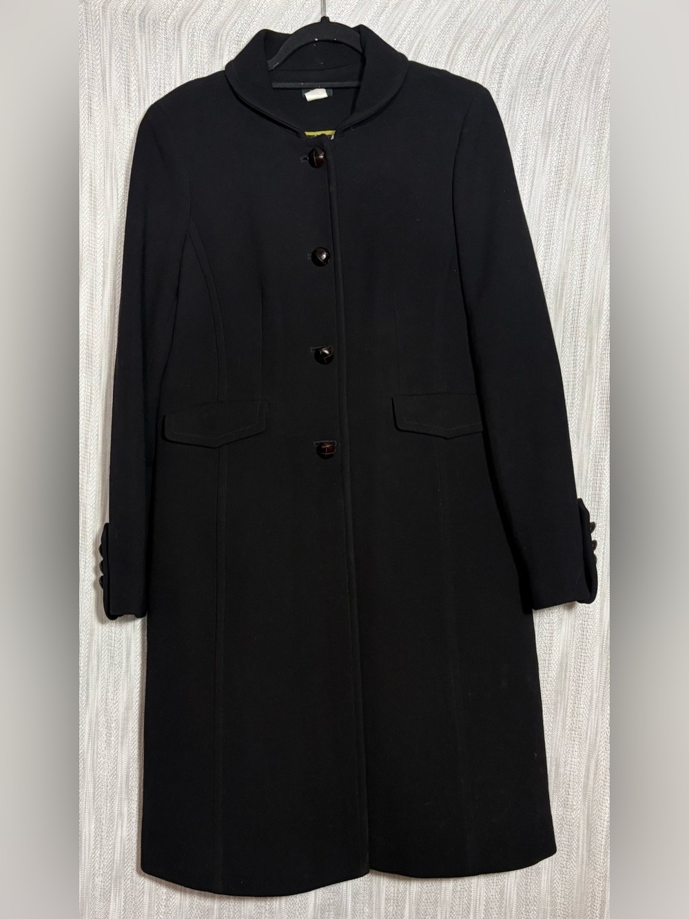 VTG J. Crew Lady Day Coat Black Wool Floral Lined Fall 2005 Rare Sz 12